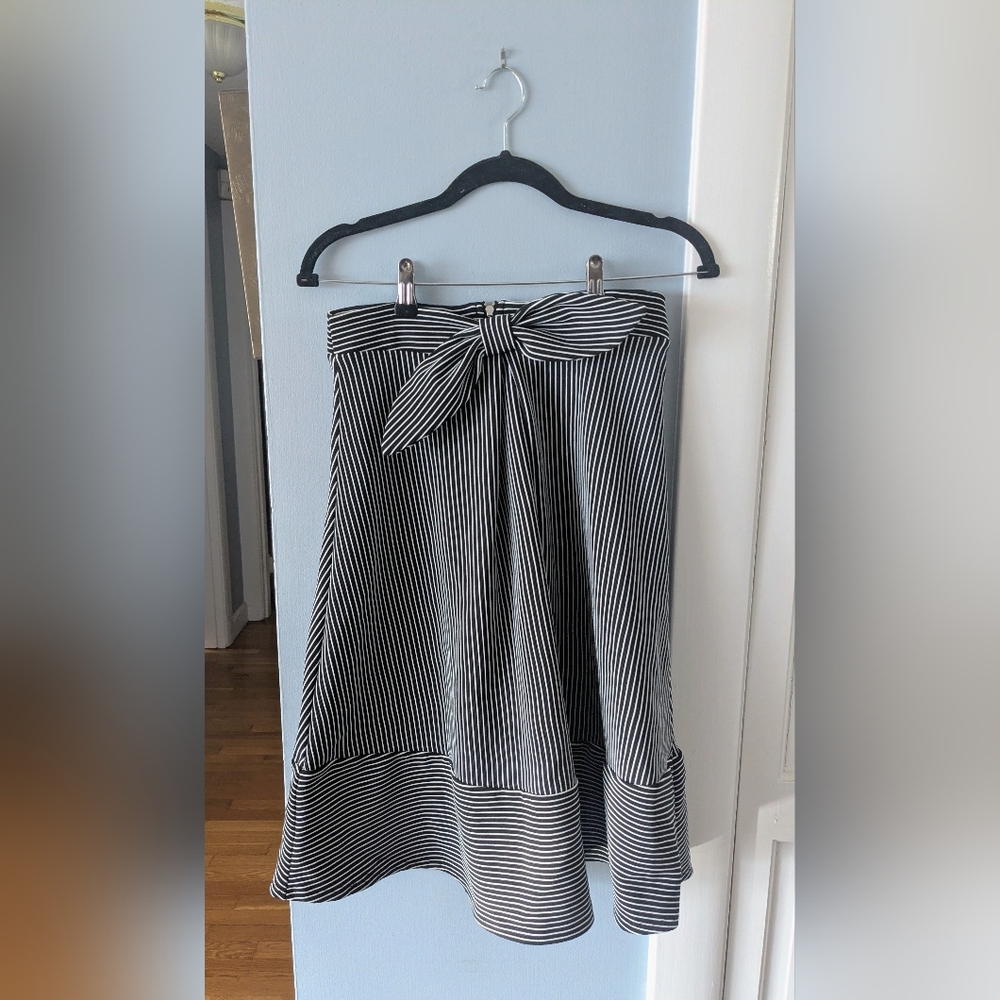 Alya Black and White Striped A-Line Skirt